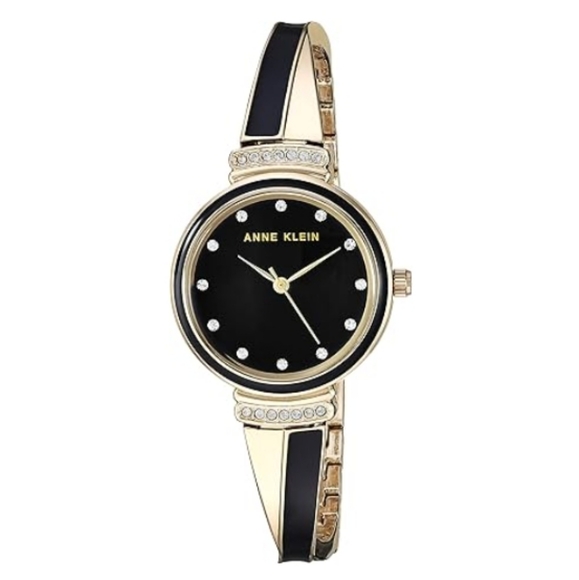 Women\'s Premium Crystal Accented Watch and Bangle Set Gold /Black
